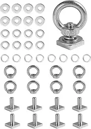 T Track Mount Tie Down Anchor for Roof Rack, M8-1.25 Heavy Duty Ring Shaped Eye Bolt, Stainless Steel Bolt Nut Rings Holding Bungee Cord, Ropes, Hooks silver