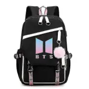 Bts Youth Group Backpack Usb Charging Backpack Large Capacity Student School Bag_y black white