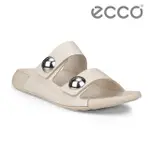 【ECCO】COZMO W 科摩銀釦休閒皮革涼拖鞋 女鞋(石灰色 20688301378)