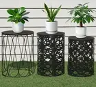 Set of 3 Metal Outdoor Side Table, Nesting Round Coffee Table for Glossy Black