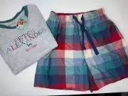 NWT PETER ALEXANDER BOYS LIGHT GREY & CHECK PYJAMA SET SIZE 8