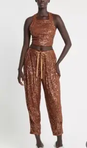 Sass & Bide C’est Chic Top & Pant Set Bronze Sequin 14 , 44 RRP$740 Elastane NEW