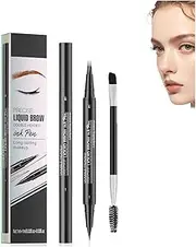 Imaginaryl Eyebrow, Imaginaryl 2 in 1 Eyebrow Pen, Microblading Eyebrows Pencil Curved Eye Brow, Dual Ended Eyebrows Pen, Long Lasting (Black Brown)