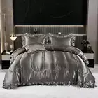 Grey Comforter Set with Satin Sheet Set King 8 Pieces Silk like Satin Bedding Se