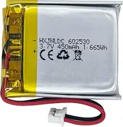 DC 3.7V 450mAh 602530 Rechargeable Lithium Polymer Battery, Suitable for DIY 3.7-5V Electronic Products with Built-in 2-Wire Battery Replacement and LED Lights