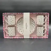 Grace's Tea Ware Demitasse Espresso Cups Saucers Set of 4 White Gold Polka Dots