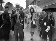 Horse Racing Lady Winnington with an umbrella, which is helping to- Old Photo
