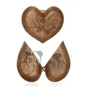 Wooden Heart Shaped Ring Box for Proposal Engagement Valentine's Day