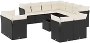 vidaXL Black Modular Garden Sofa Set - 12 Piece Poly Rattan Outdoor Lounge with Cushions and Storage for Patio/Terrace/Backyard