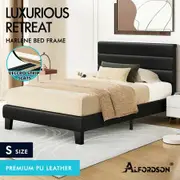 ALFORDSON Bed Frame Single Size Upholstered Platform Black Leather HARLENE