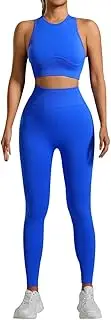 [Generic] Women's Tracksuit Ribbed Sportswear Workout Vest Sports Pants Running Tank Top Breathable Sleeveless T Shirt Retro Yoga Tracksuit for Women