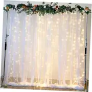 Tulle Backdrop Curtain with Lights String for Parites 10×8ft 10ft×8ft White
