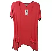 NEW Philosophy Women’s Sz 0X Shirt Flowy Top Rayon Blouse Coral Shark Bite $68