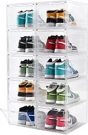 10 Pack Shoe Storage Box Large Clear Plastic Shoe Organizer for Closet Stackable Sturdy Shoe Rack Containers with for Sneaker Storage Easy to Assemble Fit up US Size 12（White）