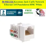 50 JACKS RJ45 Keystone Jack Cat5e Network Ethernet 110 Punchdown White T568A B