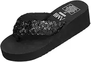 [GAROZATION] Women's Sequined Platform Sandals Large Size Wedge Heel Comfortable Slides for Casual Occasions Size 36
