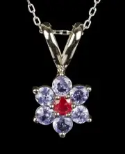 Red Emerald (beryl) & Purple Tanzanite Flower Pendant in 18K White Gold