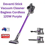 Devanti Stick Vacuum Cleaner Bagless Cordless 120W Purple HEPA Filter