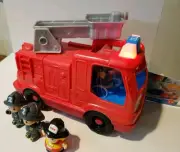 Fisher Price Little People Fire Truck Light Up Talking & 2 Firefighters