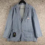 Dickies Jacket Mens Medium Sky Blue Hickory Striped Blazer Oversized NEW 10455