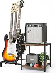 Guitar Stand for Electric Guitar and Bass,3 Guitar Stand Floor with Guitar Amp Stand,Guitar Rack for Multiple Guitars, Guitar Accessories, Adjustable Guitar Holder, Guitar Display for Music Studio