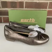 Earth Alina Women's Platinum Brown Santos Tipping Leather Flats Loafers US 6.5 M