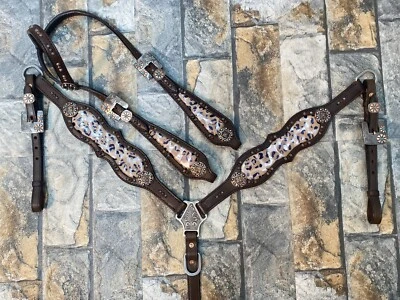 Leather Headstall Set Decorated with Leopard Printed Christmas Gifts MOUSM