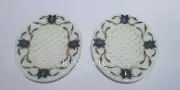 4.5 x 3.5" Marble Soap Case Lapis Lazuli Stone Inlaid Soap Dish Set of 2 Pieces