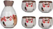 5 Pieces Ceramic Sake Set Japanese Sake Set Porcelain Cups Crafts Wine Glasses Hand Painted Cat Design Wine Set Sake Drinking Set