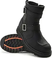 ILM Leather Motorcycle Boots Men Women with Side Zipper Protective Footwear Motorcycle Riding Boots for Combat Tactical Hiking Working(Black)