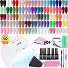 60 PCS Gel Nail Polish Kit with U V Light Base and Matte Glossy Top Coat Nail Ge
