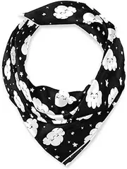 [miaozhen] Silk square elegant head wrap for men for holiday 35’’ Cartoon Happy White Cloud Black bufanda para mujer elegante, Cartoon Happy White Cloud Black