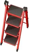 Step Ladder Carbon Steel Wide Step 3-step/4-step Lightweight Folding Ladder, Portable Thin Step Stool, Multifunctional, Black+red Folding Step Stool(Medium)