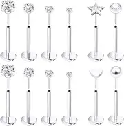 [Prjndjw] 18G 20G Push in Threadless Nose Rings Stud Earrings Hypoallergenic Flat Back Surgical Stainless Steel Cubic Zircon Helix/Cartilage/Tragus/Lobe Earrings Lip Labret Snake Bite Jewelry