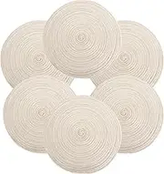 Karlesi Round Braided Placemats 15 Inch Table Mats for Dining Tables Woven Heat Resistant Non-Slip Kitchen Table Mats Set of 6(Beige)