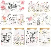 UV DTF Transfers for 16 oz Glass- 4 Sheets Bible Verse Cup Stickers, Floral Inspirational Quotes, Christian Gift Waterproof Cup Wraps, Flower Rub on Transfer, Easy DIY Decals