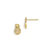 Madi K Kid's Earrings 14k Yellow Gold D/C Solid Pineapple Post, 9 mm