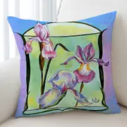 Flowers Painting Art Deco Irises Cushion Cover