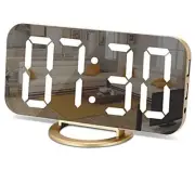 Digital Alarm Clock,LED and Mirror Desk Clock Large Display,with Dual USB Gold