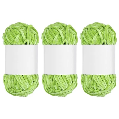 3pcs Velvet Chenille Yarn Bulky Fluffy Chunky Yarn for Crochet Bright Green, 80m