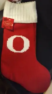 St. Nicholas Square Monogrammed Red Christmas White Initial Knit Stocking "O"