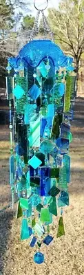 Special K Wind Chimes-Springtime Blues, Unique Gift, stained glass,crystals
