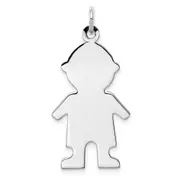 Sterling Silver Rhod-Plated Eng. Boy Polished Front/Back Disc Charm