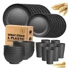 32-Piece Kitchen Plastic Wheat Straw Dinnerware Set, Service for 8, Black