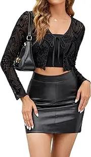 [GAMISS] Mesh Top for Women Long Sleeve Open Front Tie Mesh Shirt V Neck Sheer Crop Tops Tee Shirts Blouses Shrugs, Floral Print 2, Small