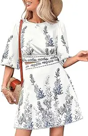 [Floerns] Women's Two Piece Outfit Boho Lantern Sleeve Blouse Top with Skirt Set
