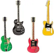 [Dreuyet] 4 Pcs Electric Guitar Brooch Pins Set Cute Enamel Musical Instrument Badges on Backpack Guitar Brooches Badges Pins Present Gifts Wear on Backpack, Shirt, Jacket, Lapel, Hat, or Tie