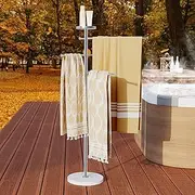 KES Hot Tub Towel Rack with Natural Marble Weighted Base, Pool Towel Holder Standing Towel Rack Outdoor 18/8 Stainless Steel, Adjustable 3 Arms with Storage Tray, Brushed Finish OTR200-2