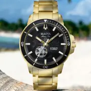 Bulova Men's Automatic Skeleton Luminous Gold Stainless Steel Watch 45 MM 97A174