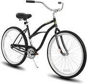 Hiland Beach Cruiser Bike for Adults, 26 inch Step-Through Frame Womens Bicycle, Single Speed City Bike Commuter Bicycle for Women, Rear Coaster Brakes, Black Blue Red